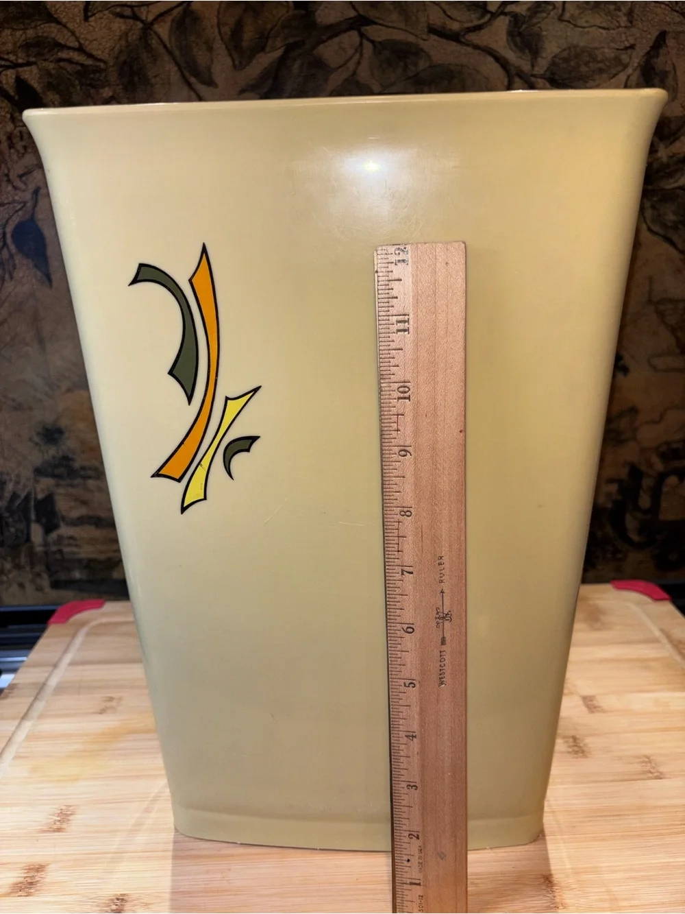 Cream Decorative Wastebasket with Abstract Accent - Unbranded